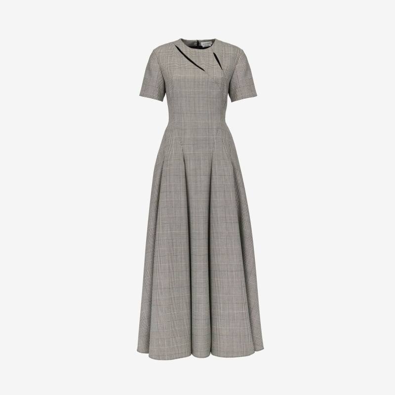 Alexander McQueen Women's Black Prince of Wales Slashed Midi Dress - 8 (Wool)